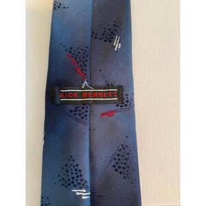 Rick Bennett Mens Navy Blue Abstract Geometric Pattern Necktie Modern Silk Blend